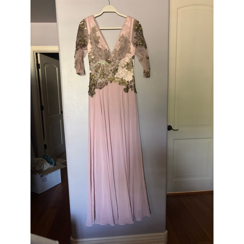 Women's Julian Joyce Pink Gold Sequin Lace Maxi Dress Size 4